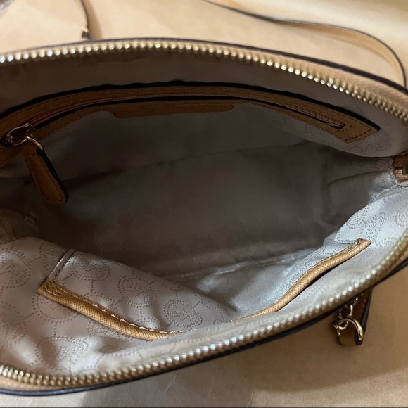 Michael Kors | Cindy Large Dome Saffiano Leather Crossbody Bag Purse in Peanut - Picture 14 of 16